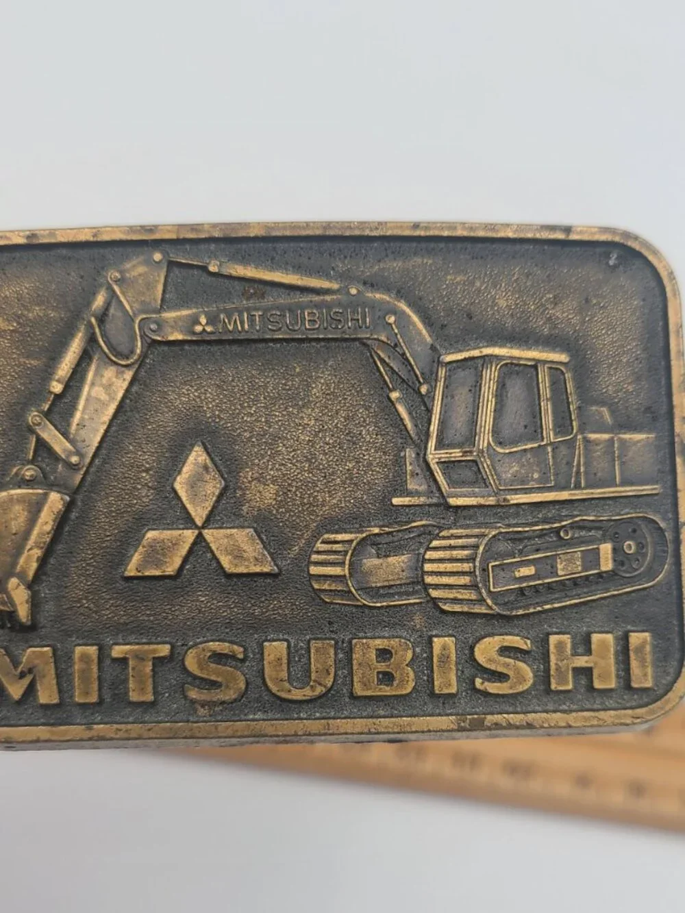 Vintage Mitsubishi Excavator Belt Buckle Construction Heavy Equipment USA
